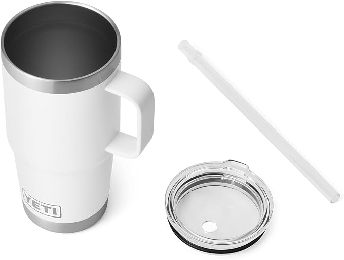 YETI Rambler 25 oz Tumbler with Handle and Straw Lid, Travel Mug Water Tumbler, Vacuum Insulated Cup with Handle, Stainless Steel, White - Image 3