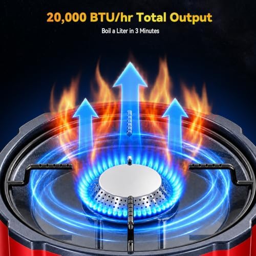 Two-Burner Camping Stove for Propane,20000 BTU Foldable Portable Camp Stove, Piezo Ignition & Adjustable Burners,Outdoor Gas Cooker with Carry Bag & Windproof for Camping, RV, Tailgating - Deep Red - Image 7
