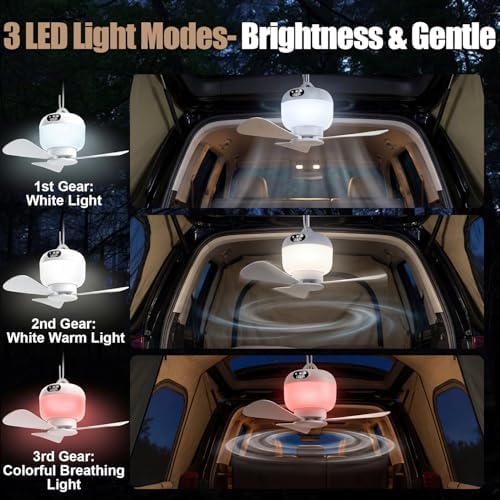 Camping Fan with Light & Remote, Portable Ceiling Fan Wireless Rechargeable Tent Fan with 4 Speeds,3 Light Modes,Timer, Battery Powered Fan for Tents, Canopy, Beach, RV, Car, Camper & Outdoor - Image 4