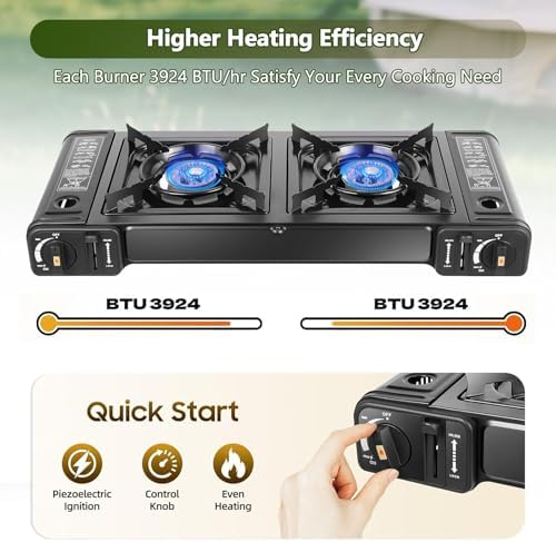 Double Burner Butane Stove, Butane Camping Stove Kit with Carrying Case, Portable Auto Ignition Camping Burner for RV, Apartments, Outdoor - Image 3