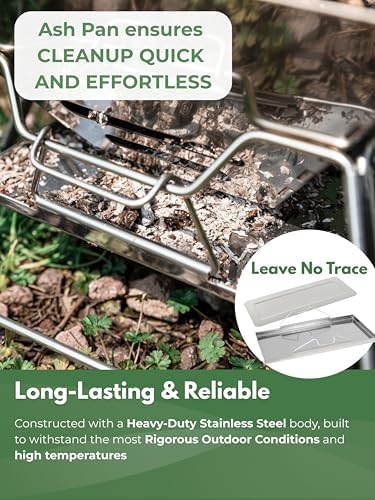 CAMPINGMOON Large Portable Campfire Fire Pit BBQ Grill Stainless Steel Foldable Collapsible Wood Burning Charcoal Grill for Heavy Duty Outdoor Cooking RV Camping, 20x13-inch, Carry Bag included MT-3 - Image 4