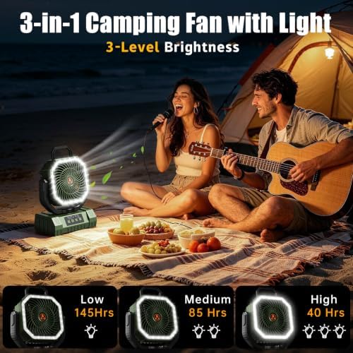 Camping Fan Rechargeable - 20000mAh Cordless Battery Powered Portable Fan with LED Lantern, Remote Auto Oscillating Wireless Fan USB Rechargeable Tent Fan for Travel Outdoor Cooling Car Home (Green) - Image 4
