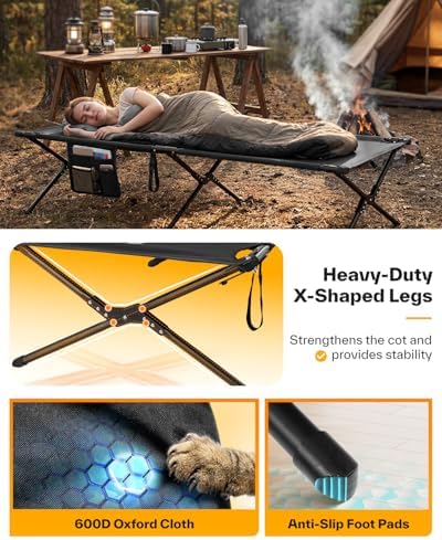Sportneer Camping Cot: 78.3"x28.7"x14.6" Comfort Cot Bed for Camping Traveling Guest Bed, Sleeping Cots for Adults with Side Pockets & Storage Bag - Ease of Assembly, Support 330 Lbs - Image 5