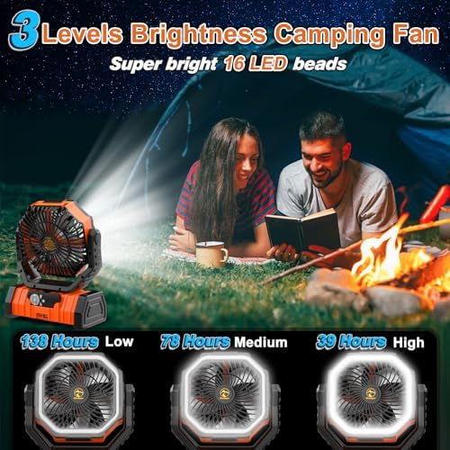 20000mAh Camping Fan with LED Lantern, Rechargeable Battery Powered Fan - Image 4