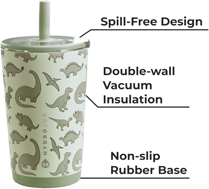 HydroJug Everyday Tumbler 14 oz – Ceramic-Lined Insulated Tumbler with Straw and Soft-Touch Lid, Cup Holder Friendly, Double-Wall Vacuum Insulation, Reusable Travel Cup – Dinosaur - Image 5