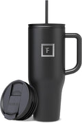 IRON °FLASK Co-Pilot Insulated Mug w/Straw & Flip Cap Lids - Cup Holder Bottle for Hot, Cold Drink - Leak-Proof - Water, Coffee Portable Travel Mug - Midnight Black, 40 Oz by IronFlask