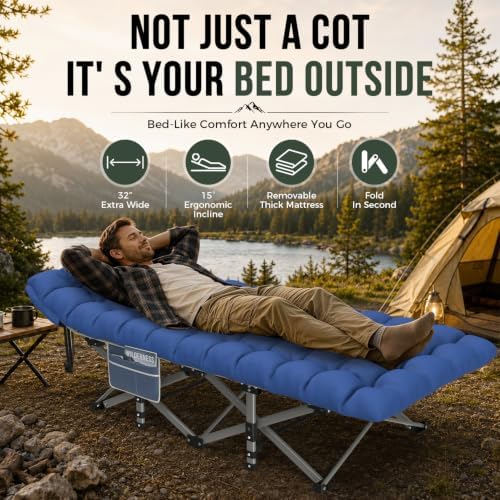 ZENPETIO XXL Folding Camping Cot for Adults, 32" Heavy-Duty Extra Wide Cots - Image 3