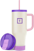 IRON °FLASK Co-Pilot Insulated Mug w/Boot, Straw & Flip Cap Lids - Cup Holder Bottle for Hot, Cold Drink - Leak-Proof - Water, Coffee Portable Travel Mug - Cream & Berries, 40 Oz by IronFlask