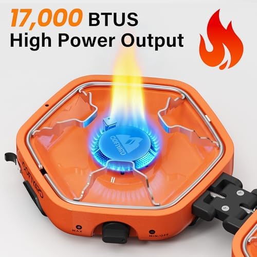 Cofiyard Propane 2 Burner Camping Stove with Carrying Bag, Portable Folding Gas Stove for Camping, Backpacking Camp Stove for Outdoor Cooking with 17,000 BTU Adjustable Burners for BBQ, Tailgating - Image 3