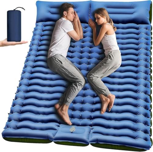 Yuzonc Double Camping Sleeping Pad with Built-in Foot Pump and Pillows – Ultralight Inflatable Sleeping Mat for 2 Person, Compact Air Mattress for Backpacking Hiking Tent Camping, Portable Outdoor by Yuzonc