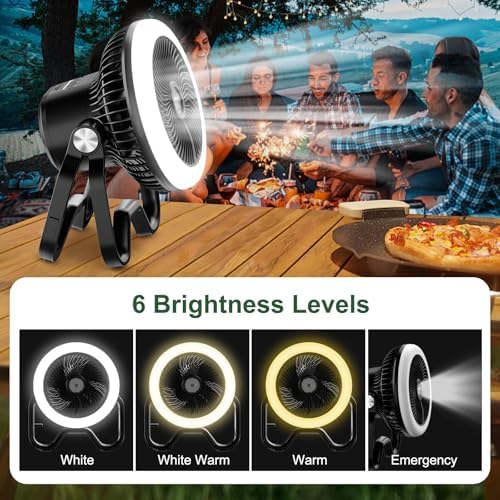 Portable Fan Rechargeable Camping Lantern-40Hrs,20000mAh Cordless Battery Operated Oscillating Fan with Remote,Hanging Hook and Magnetic Base, 3 Speeds for Tents, Outdoor, RV, Outage - Image 3