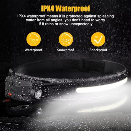 Headlamp Rechargeable 2PCS, 230° Wide Beam Head Lamp LED with Motion Sensor for Adults - Camping Accessories Gear, Waterproof Head Light Flashlight for Hiking, Running, Repairing, Fishing, Cycling - Image 6