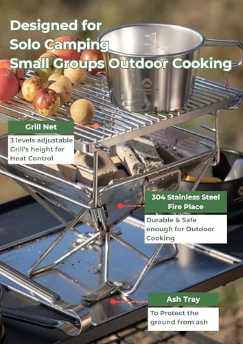 CAMPINGMOON Portable Charcoal Grill 9.65 Inch Stainless Steel Tabletop Grill Fire Pit 3 Level Adjustable Height Grill for Camping Outdoor Cooking Barbecue Carry Bag X-MINI-PRO - Image 3