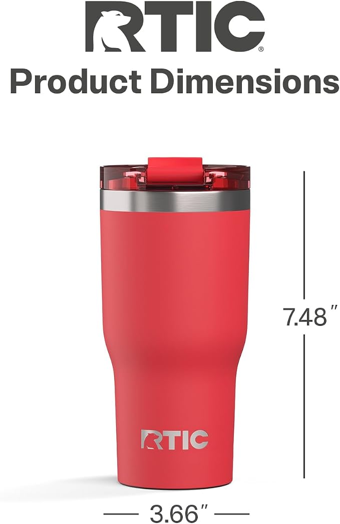 RTIC 20oz Essential Tumbler with Lid, Ceramic Lined, Insulated, Stainless Steel, Metal, Double Wall Vacuum-Insulation, Travel Cup for Iced Coffee, Tea, Hot and Cold Drink, Flag Red - Image 4