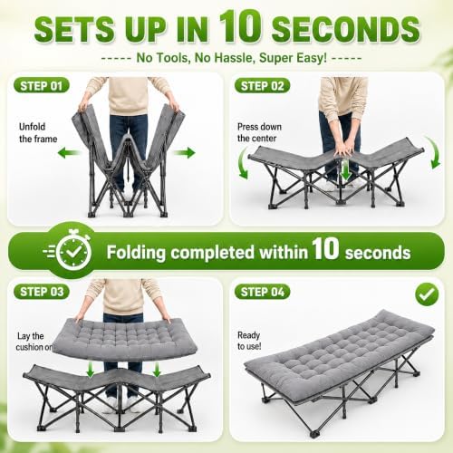 Aoran Camping Cot for Adults 28" Extra Wide,Portable Cot Bed with Mattress,Heavy Duty Camp Sleeping Bed for Camping,Travel,Home and Office Nap,Max Load 450 LBS - Image 3