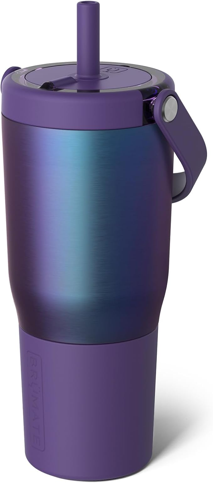 BrüMate Resa 25oz 100% Leakproof Travel Tumbler w/Handle & Straw | Flexible SoftSip Straw | Silicone Sleeve for Durability | Stainless Steel | Cup Holder & Travel Friendly Water Bottle (Dark Aura) by Br%C3%BCMate