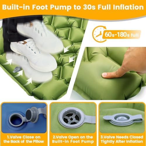 2 Pack 4-Inch Camping Sleeping Pads with Foot Pump and Pillow - Image 5