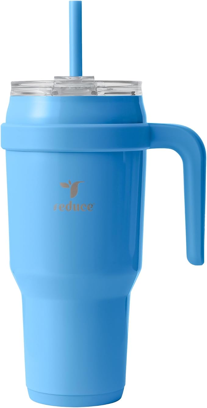 REDUCE Cold1 40 oz Tumbler with Handle - Vacuum Insulated Stainless Steel Water Bottle for Home, Office or Car, Reusable Mug with Straw or Leakproof Flip Lid, Keeps Drinks Cold All Day- Oahu Blue by Reduce