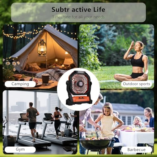Camping Fan Rechargeable, 20000mAh Battery Powered Portable Fan with LED Lantern,4-Speed, USB C Battery Operated for Camping Travel Bedroom Home Tent Office Beach Desk Fishing Table - Orange - Image 6