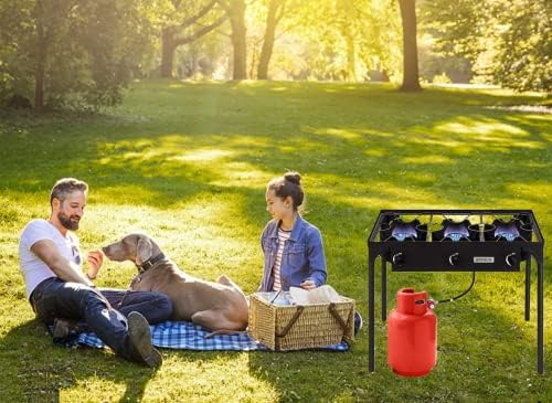 ROVSUN 3 Burner Outdoor Propane Gas Stove with Regulator, High Pressure 225,000 BTU Stand Cooker for Backyard Cooking Camping Home Brewing Canning Turkey Frying - Image 2