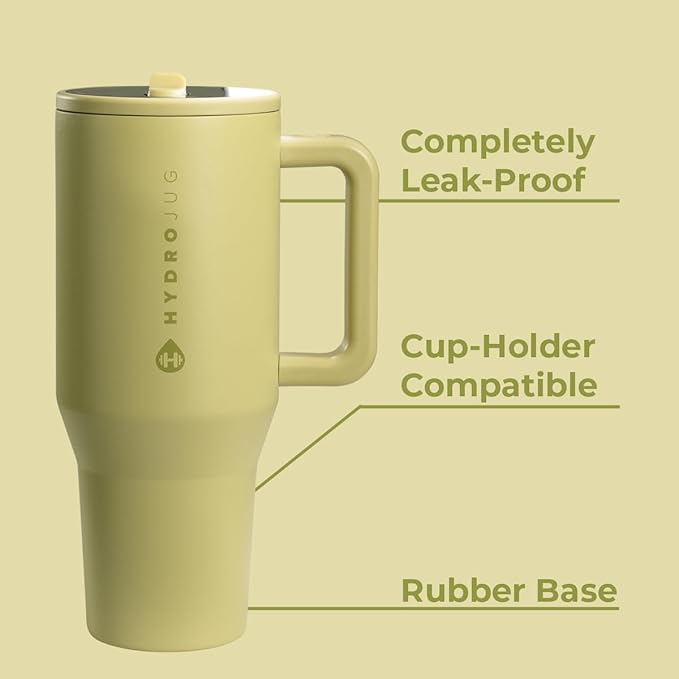 HydroJug Traveler - 32 oz Water Bottle with Handle & Flip Straw - Fits in Cup Holder, Leak Resistant Tumbler-Reusable Insulated Stainless Steel & Rubber Base - Gifts for Women & Men, Olive - Image 2