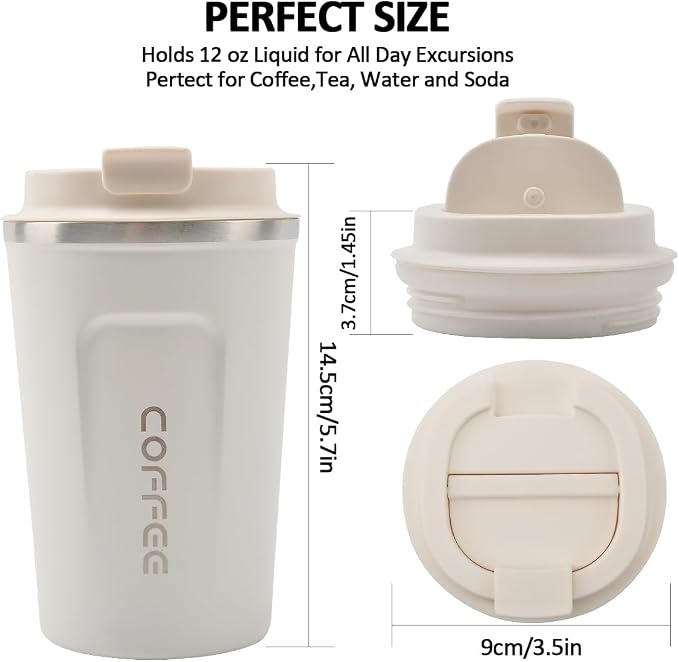 CS COSDDI 12 oz Stainless Steel Vacuum Insulated Tumbler - Coffee Travel Mug Spill Proof with Lid - Coffee Cup for Keep Hot/Ice Coffee,Tea and Beer (White) - Image 4