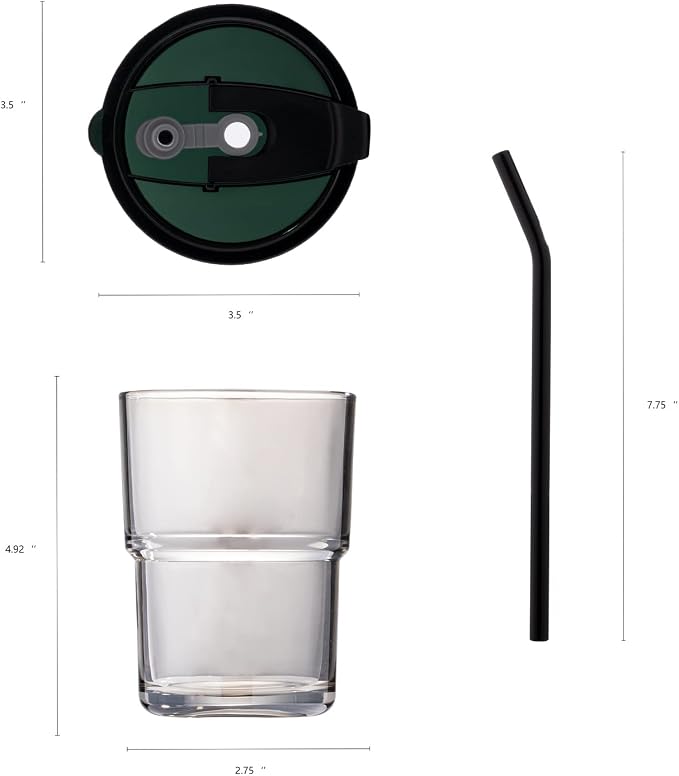 BLUEPOLAR 13oz/400ml Tumbler Water Glass, Water Bottle with Straw and Lid Sealed Carry on, Glass Coffee Mug Iced Tea Cup Thick Wall Insulated Glass Cup (Gray) - Image 6