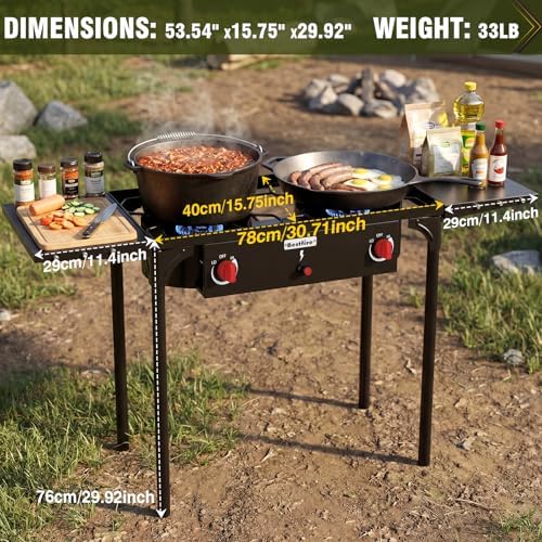 Bestfire 2 Burner Propane Camping Stove with 2 Side Shelves,Safer & Convenient Auto Ignition,150,000 BTU High Pressure,CSA-Certified, 30s Tool-Free Setup, Portable, Estufa De Gas Portatil - Image 5