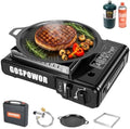 Propane or Butane Stove with Windblocker, Dual Fuel 10,000 BTU Portable Gas stove for Camping, Automatic Ignition Gas Stove with Adapter Hose Carrying Case & Griddle for Hiking (Fuel Not Included) by Gospowor