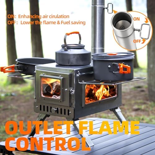 Hot Tent Stove, AVOFOREST 304 Stainless Wood Burning Stove, Portable Wood Stove with 6 Stainless Chimney Pipes for Outdoor Heating & Cooking, Ice Fishing, Hunting - Image 5