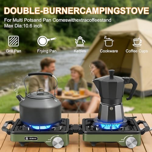 2-Burner Pro Camping Stove,24000 BTU Camp Stove,Foldable Propane Stove Includes Carry Bag,Windscreen Griddle, Portable Stove,Camping Essentials,Suitable For Outdoor Cooking,Tailgating,Grilling (Green) - Image 5