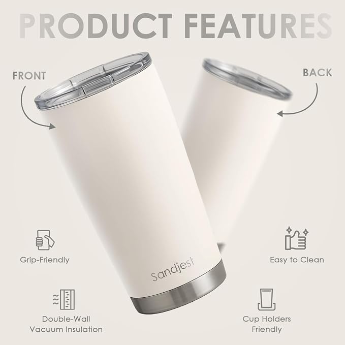SANDJEST Beige Tumbler 20oz Stainless Steel Double Wall Vacuum Insulated, Travel Coffee Cup, Gifts for Men Women Birthday Christmas - Image 2