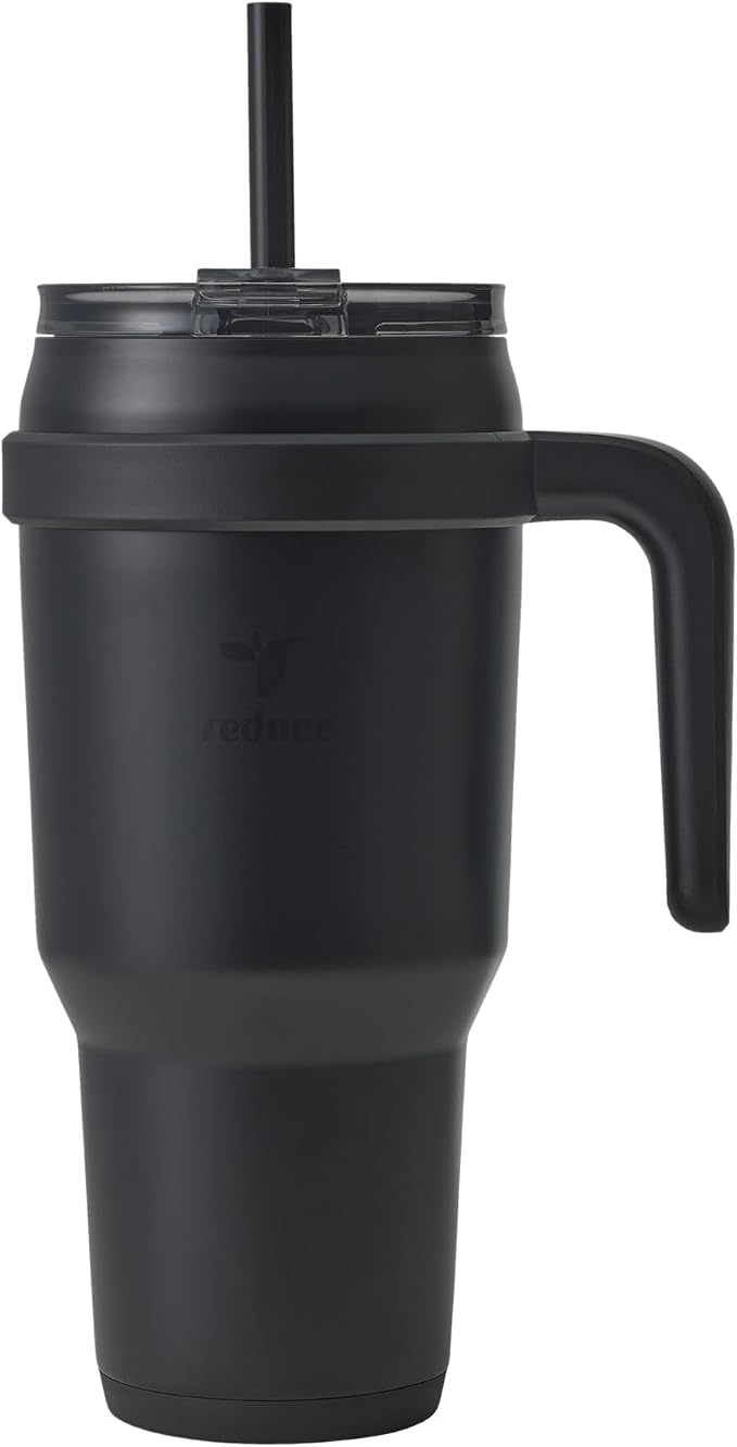 REDUCE 40 oz Stainless Steel Tumbler with Handle - Dual-Wall Vacuum Insulated Travel Mug, Sweat-Proof Lid & Reusable Straw - Keeps Drinks Cold for 24 Hrs, Fits Cupholders, Dishwasher Safe - Phantom by Reduce