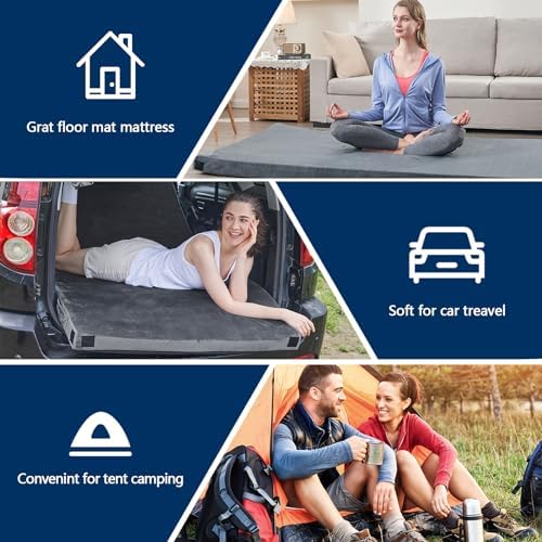 CYMULA Memory Foam Camping Mattress Pad, CertiPUR-US Sleeping Mat, Portable Roll Up Mattress for Adults, Camping Bed Pads for Sleepover, Car Bed with Travel Bag - Image 4