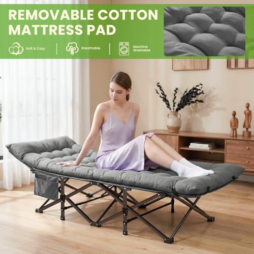 Camping Cot, Folding Camp Cot for Adults, Portable Outdoor Cot with Carry Bag & Mattress,Compact Bed for Travel,Guest,Home Office Nap - Image 5