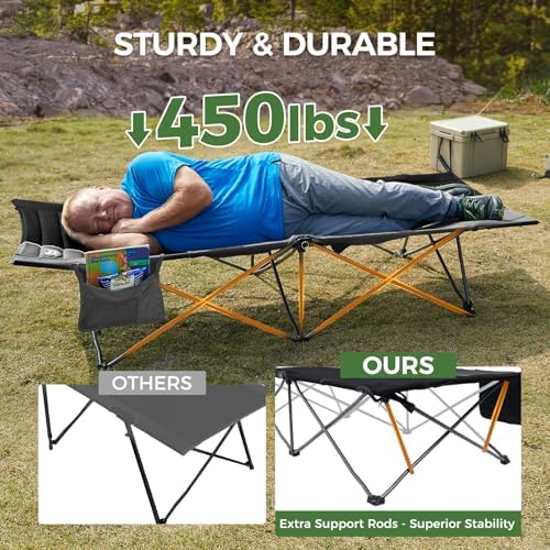 TIMBER RIDGE Extra Wide Heavy Duty Camping Cot for Adult, Easy Set Up Oversized Sleeping Cot with Carry Bag for Camping, Travel and Outdoors, Support up to 450lbs, Blue, 2 Pack - Image 5