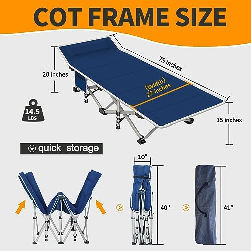 2 Pack Camping Cot with Thick Pad,Load up to 450LBS - Image 2