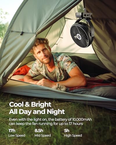 Koonie 8'' 10000mAh Portable Clip on Fan with LED Lantern and Hook - Image 3