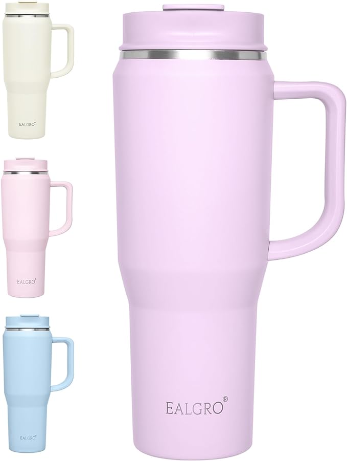 EALGRO 40 oz Tumbler with Handle, Insulated Tumblers with Lid and Straw, Large Metal Sports Water Bottle Jug, Thermal Stainless Steel Travel Coffee Mug Cup, Lavender by EALGRO
