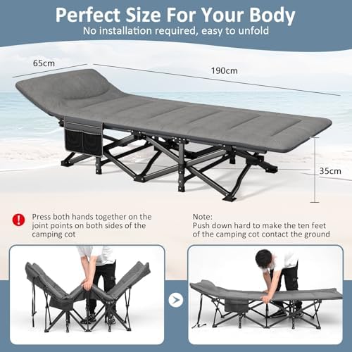 Mopaicot Camping Cot, Folding Cot Bed for Adults with Mattress and Pillow - Image 3