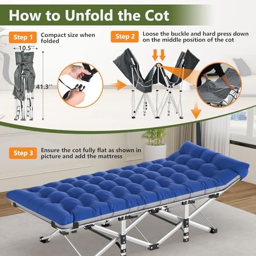 Slendor Folding Camping Cot with Mattress for Adults, 500lbs Portable Bed - Image 6
