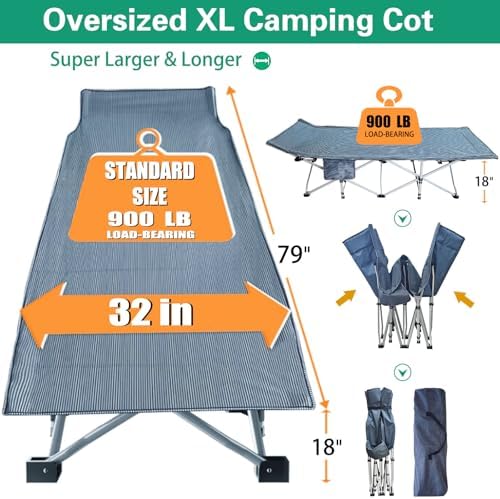2 Pack XXL 32" Camping Cot with Mattress, Sleeping Cots for Adults - Image 5