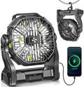 AEscod Portable Camping Fan, Rechargeable Battery Operated with LED Lights, Hanging Hook, 270°Rotation, Battery Powered Fan for Beach, Office, Picnic, Fishing, Travel, Tent by AEscod