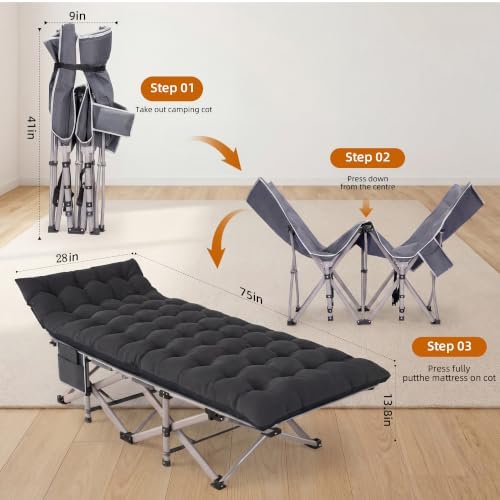 Camping Cot for Adults 2 Pack, 800 LBS Heavy Duty 75"x28" Folding Cot Bed with 2" Thick Detachable Pads & 1200D Oxford, Sleeping Cots for Family & Guests - 10-Second Setup - Image 5