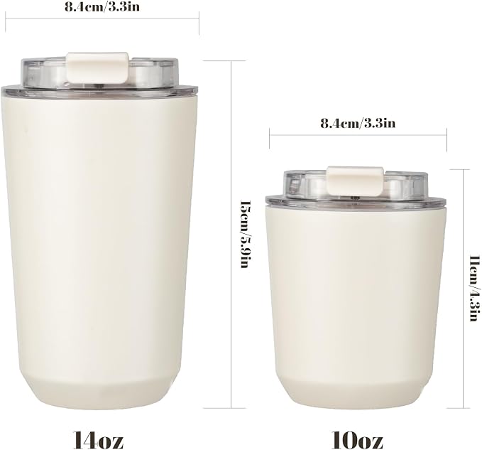 Puraville Insulated Tumblers with Lid, 10 oz Travel Coffee Mug Stainless Steel Vacuum Cup, Leak Proof Reusable Double Walled Coffee Tumbler for Iced and Hot Drinks, Cream - Image 2