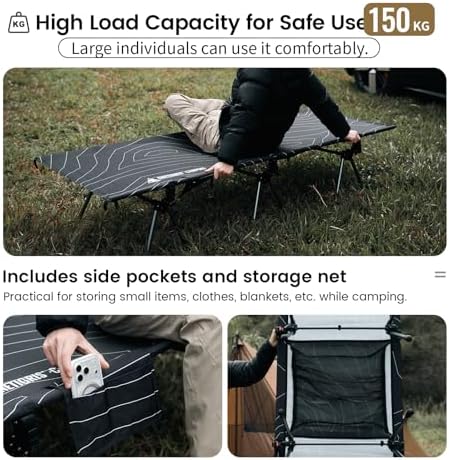 ONETIGRIS SUPRANUBIS Camping Cot, Height Adjustable with Cot Leg Extenders, Strong Support 330lbs, Lightweight Comfortable Folding Bed for Camping, Hiking, Travel, Truck, Beach, Office Nap - Image 3