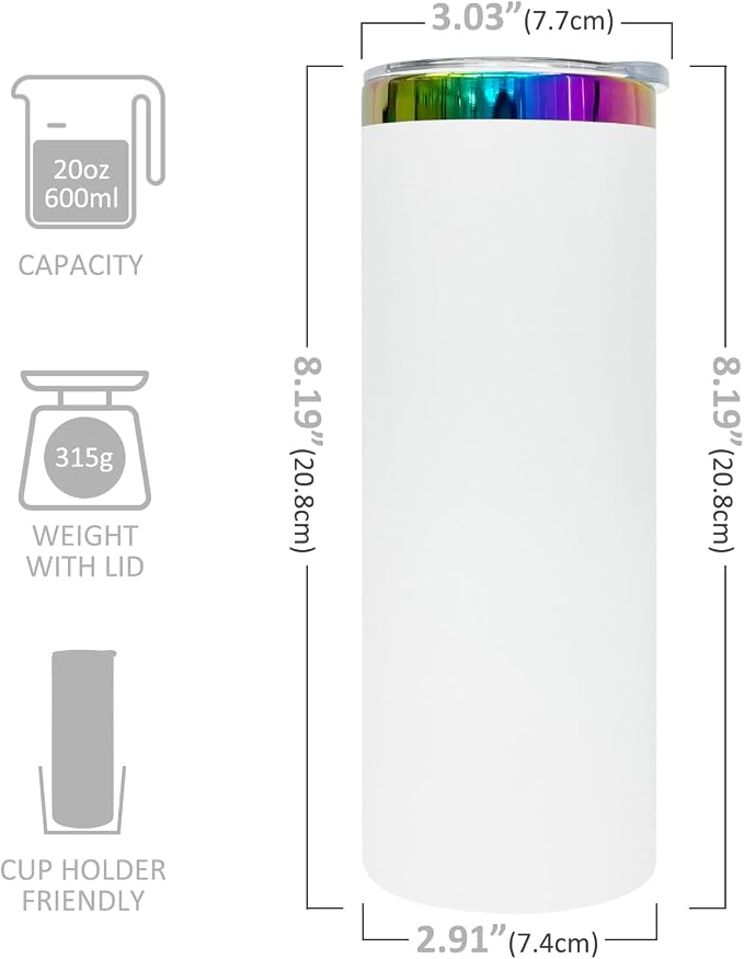 20 oz Skinny Tumblers Stainless Steel Tumbler with Lid and Straw Double Wall Vacuum Insulated Coffee Mug 20oz Powder Coated Cup for Hot and Cold Drinks(White,1 pack) - Image 2