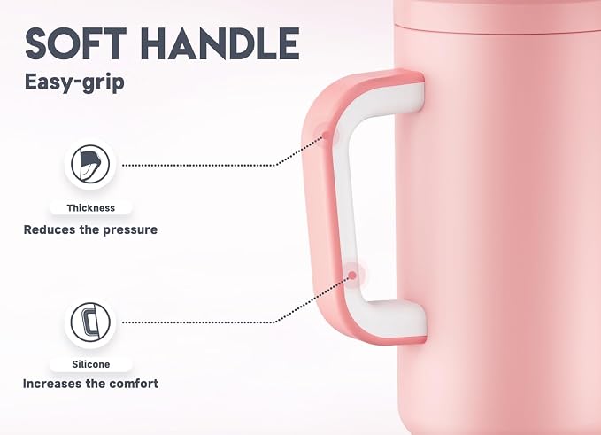 Meoky 50 oz Tumbler with Handle, Tumbler with Lid and Straw, Insulated Stainless Steel Travel Mug, 100% Leak-proof, Keeps Cold for 36 Hours or Hot for 12 Hours (Blush) - Image 4