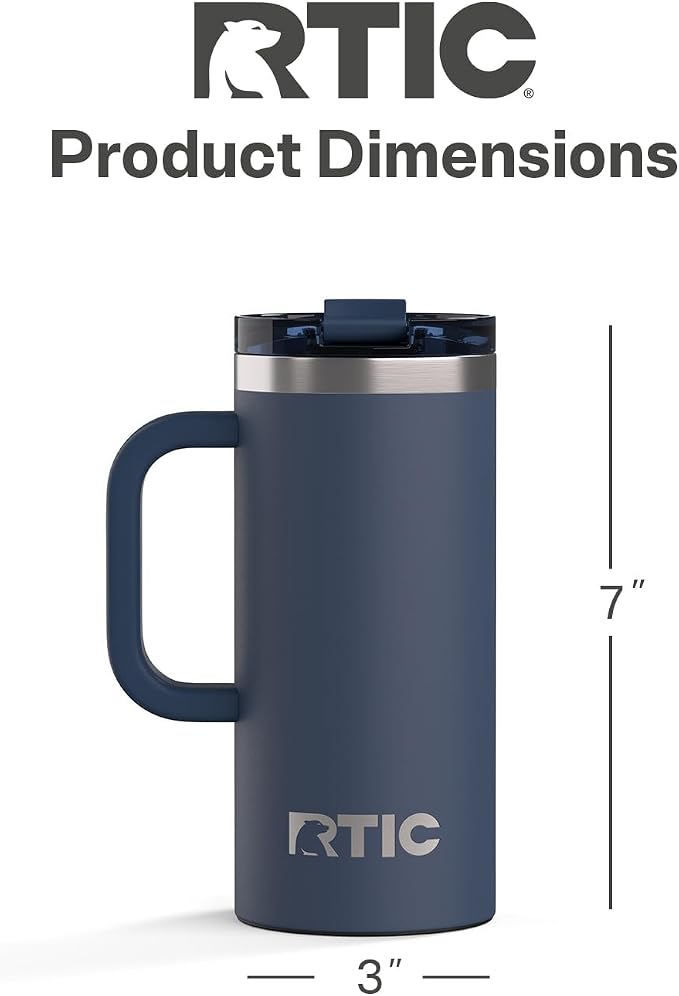 RTIC 16oz Road Trip Travel Mug with Lid and Handle, Ceramic Lined, Insulated, Stainless Steel, Metal, Double Wall Vacuum-Insulation, Portable Coffee, Tea Cup for Hot and Cold Drink, Navy - Image 4