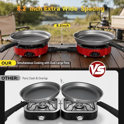 Two-Burner Camping Stove for Propane,20000 BTU Foldable Portable Camp Stove, Piezo Ignition & Adjustable Burners,Outdoor Gas Cooker with Carry Bag & Windproof for Camping, RV, Tailgating - Deep Red - Image 5